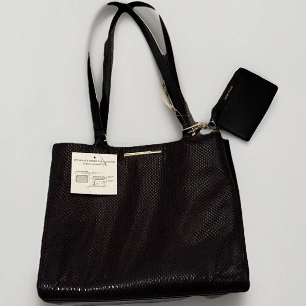 AK Faux Snakeskin With Accessories Black Formal Women Anne Klein Purse NWT
